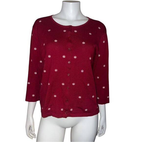 Baxter & Wells Women's Snowflake Cardigan Vintage 1990s Red White Large EUC - Picture 1 of 7